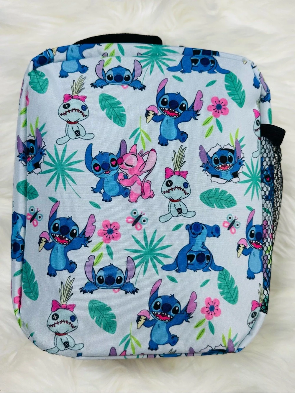 Kids Character Stitch Lunch Bag in Blue with Pink Accents